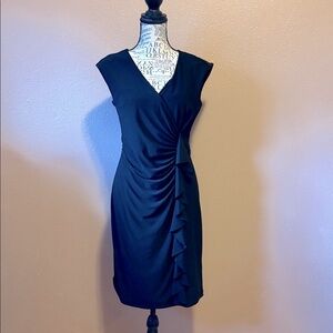 Chic Black Ruched Midi Dress
